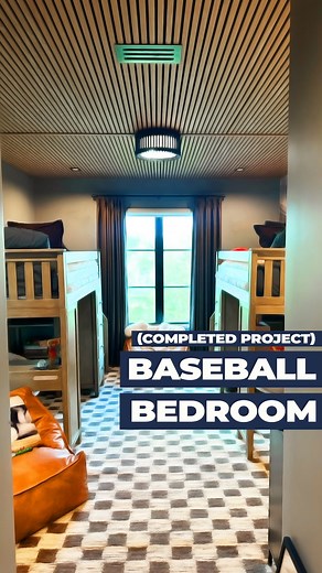 ⬇️ READ DESCRIPTION ⬇️ A simple kid’s room turned into a full-on dream setup — layered textures, custom finishes, and a baseball theme that feels elevated instead of cheesy. The acoustical panels weren’t even meant for ceilings, but pushing for it completely transformed the space. ✅ Acoustical wall panels installed on the ceiling for a dramatic custom look ✅ Lime-wash finish adds warmth, depth, and subtle texture ✅ Full baseball mural anchors the room with personality ✅ Designer-selected furnitu