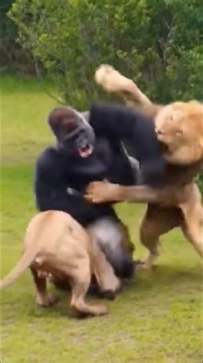 Gorilla vs 2 Lions - Most Brutal Fight Ever Caught on Camera 😱🦍 #viral #shorts
