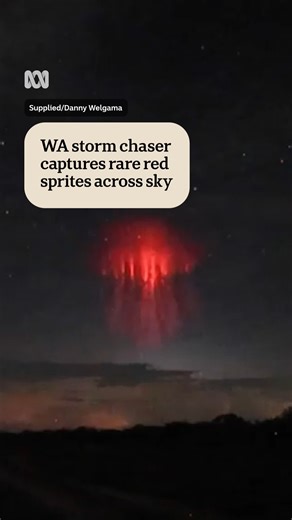 A fleeting burst of red light high above a Kimberley storm, in Western Australia's far north, has been caught on camera by a storm-chasing photographer. The eruption of red, luminous sparks is known by meteorologists and weather enthusiasts as red sprites. They are the result of a large electrical discharge and flash high above intense active thunderstorms, occurring in the stratosphere and mesosphere. Photographer Danny Welgama said it was a "see-it-to-believe-it" moment. Reporting by Ruby Litt