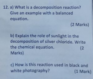 a) What is a decomposition reaction? Give an example with a bal... | Filo