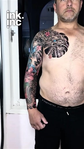 🐉 Japanese Dragon & Koi Full Sleeve Tattoo | Chest Panel Irezumi Design