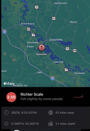 COUSHATTA EARTHQUAKE: Another weak earthquake was just recorded southwest of Coushatta, LA. This comes a few days after the M4.9 earthquake that was felt across NW Louisiana. #louisiana #earthquake #coushatta