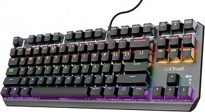 Trust Gaming GXT 834 Callaz TKL Mechanische Tastatur, Deutsches QWERTZ Layout, Outemu-Schalter, Mehrfarbige LED-Beleuchtung, 12 Media-Tasten, USB Gaming Tastatur 80% für PC, Laptop, Mac Schwarz