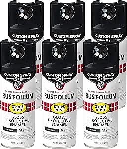 Rust-Oleum 380397-6PK Stops Rust Custom Spray 5-in-1 Spray Paint, 12 oz, Gloss Ink Black, 6 Pack