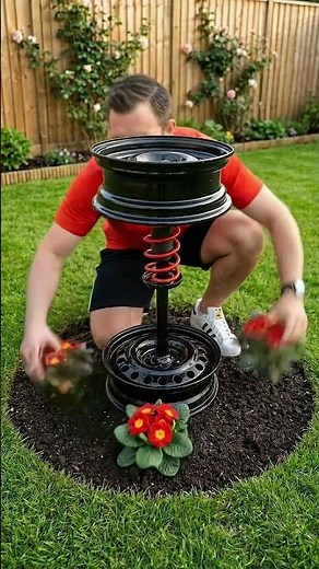 Ultimate Garden Upgrade! Custom Flower Pot From Auto Parts #diy #garden #gardening