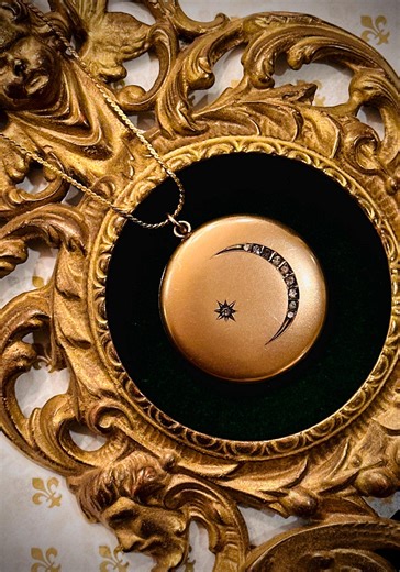 Antique 1912 Celestial Locket: Paste Rhinestone & Gold Filled Necklace - Etsy