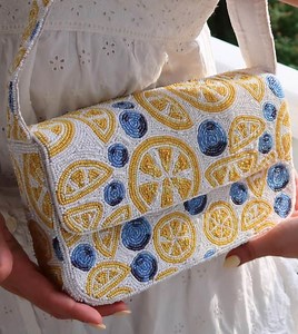 Beaded Lemon & Blueberry Shoulder Bag | Handmade Summer Purse - Etsy