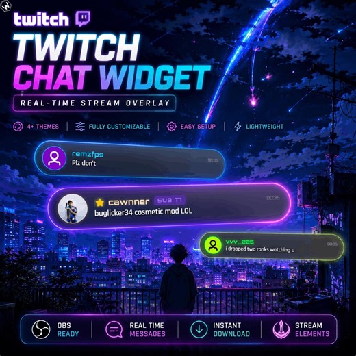 Horizontal Twitch Chat Widget, OBS Ready Easy Setup, 4 Themes Animated Stream Overlay, Twitch Alerts - Etsy