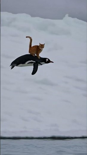 Cat Riding on a Penguin in Antarctica 🐱🐧❄️ Super Cute Adventure