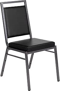 Flash Furniture HERCULES Series Square Back Stacking Banquet Chair in Black Vinyl with Silvervein Frame