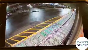 7.8K views · 77 reactions | WATCH: CCTV footage captures the terrifying moment a TOR bus driver suffering a sudden medical emergency loses control and slams into three parked vehicles near The Hive Supermarket on Route 59 in Airmont, and with shoppers filling the area it is nothing short of a miracle that no one else was injured. | Monsey Scoop | Facebook