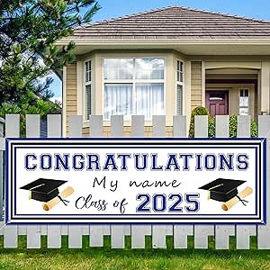 Blue Graduation Yard Sign Banner Party Decorations Class of 2026 Congratulations Personalized Graduation Banner With A Marker Pen for Grad Party Supplies 59x19.7 Inch (Blue White)