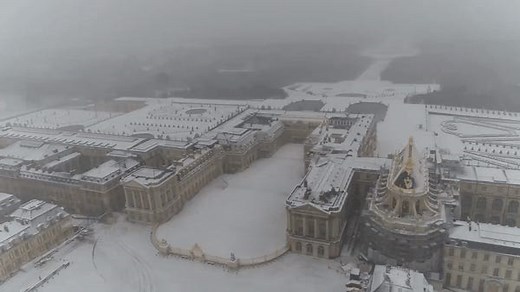 Aerial footage showcases snow-whitened Palace of Versailles