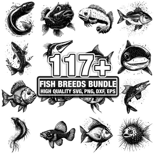 115+ Fish Breeds Bundle, Aquatic Designs, Instant Download Png, Dxf, Eps, Svg - Etsy