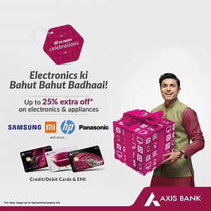 7.8K views · 278 reactions | The latest gadget upgrade is just a swipe away. Buy electronics and appliances with Axis Bank Credit & Debit Cards and get up to 25% extra off*. Know more https://axisbank.com/festiveoffers #DilSeOpenCelebrations #DilSeOpen | Axis Bank | Facebook