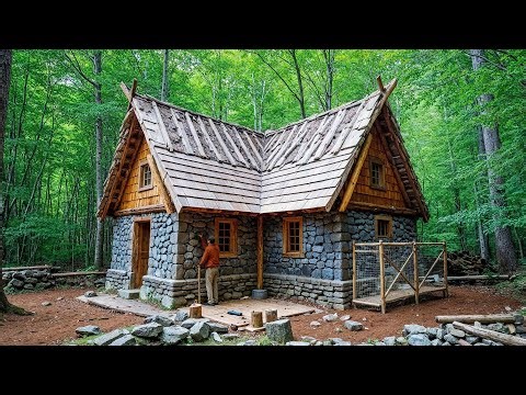 Built a Bushcraft House of Stone and Timber All by Myself