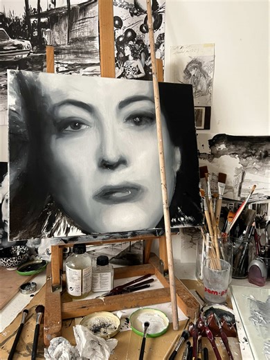 Joan Crawford Oil Painting Work in Progress