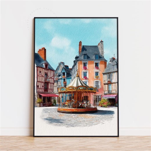 Angers France Travel Poster | Angers Carousel Square Art | France Wall Art - Etsy
