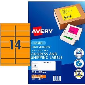 Avery 14UP Laser Signalling Labels Fluoro Orange 25 Sheets