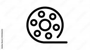 Animated Film Reel Rolling Back and Forth, Cinematic Concept, 2D Animation Stock Video