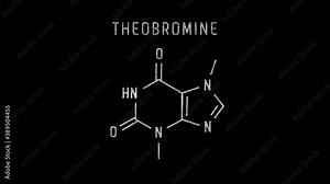 Theobromine or Chocolate Molecular Structure Symbol Sketch or Drawing Animation on black background and Green Screen