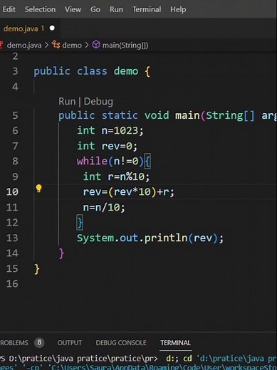 reverse a number in java #programming #java #shortvideo #shorts