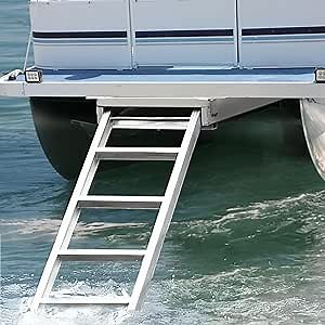 Undermount Pontoon Boat Ladder with 300LBS Capacity,4-Step Aluminum Front Pontoon Boat Ladder, Nonslip Design,Heavy Duty Self Storing,Silver