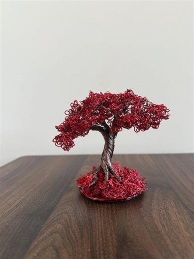 Red Leaf Wire Tree Sculpture, Handmade Aluminum Bonsai Decor - Etsy