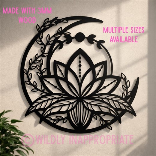 Moon Lotus Wall Decor | Boho Celestial Wall Art | Wooden Crescent Moon Decor | Yoga Meditation Wall Hanging | Nature Home Decor - Etsy Canada