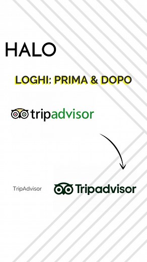 HALO Agency | Marketing on Instagram: "Prima&Dopo: TripAdvisor 🦉 𝟐𝟎𝟎𝟎 Il logo originale è centrato su Ollie, una mascotte-gufo iconica. I suoi occhi sono stilizzati come due cerchi concentrici, evocando un binocolo e simboleggiando ricerca precisa e saggezza, valori fondamentali per il brand. L’occhio sinistro è rosso, quello destro verde, richiamando la simbologia dei semafori: attenzione o via libera, decisioni ponderate. Questa palette visiva diventa immediatamente riconoscibile ovunque.