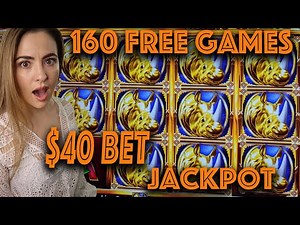 RECORD BREAKING 160 FREE GAMES! HANDPAY JACKPOT on $40 BET on Rhino Charge in Vegas!