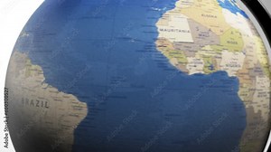 Atlas map of the world globe spinning zooming in and focusing on the country of Colombia, Colombian. Showing area, motion video stock in HD and 4K