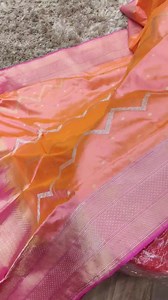 Classic handloom benarasi... orange peach dual tone pure handloom katan benarasi with rich silver zari and antique zari and rose pink pallu and border.. SHIPPING WORLDWIDE Booking no-7003243793.. | Ethnic boutique