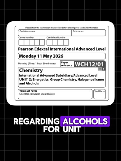 🔴 IAL Chemistry Essential Practicals for 2026 exams - organic chemistry (alcohols) for units 2 and 3 In this video, we break down alcohols, oxidation, substitution, elimination, halogenoalkanes, hydration, fermentation and key organic mechanisms in one clear exam-focused structure 🧠⚗️ You will learn: • How to identify primary, secondary and tertiary alcohols • Oxidation pathways (orange ➝ green with acidified potassium dichromate) • Reflux vs fractional distillation exam differences • Substitu