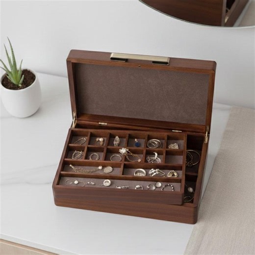 Engraved Wooden Jewelry Box Organizer for Women Girls Men Jewelry Holder With Removable Divider Tray - Etsy