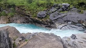 Marble Castle rock formation (Marmorslottet) outside of Mo i Rana, Norway. Glacial water from Svartisen creates holes in the limestone rock