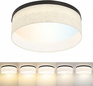 Hamilyeah Flush Mount Ceiling Light Fixture with White Fabric Shade, LED Close to Ceiling Lighting 24W, Modern 12 inch Round Light Fixtures Ceiling Mount for Bathroom, Bedroom, Living Room,Kitchen