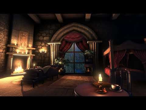 Comfy Castle Room with Rain, Fireplace & Thunderstorm Sounds