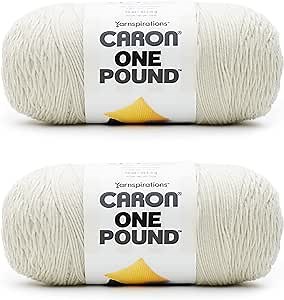 Caron One Pound Off White Yarn - 2 Pack of 454g/16oz - Acrylic - 4 Medium (Worsted) - 812 Yards - Knitting/Crochet