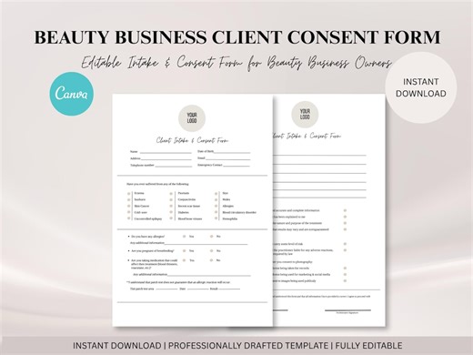 Beauty Client Intake & Consent Form Template Editable Canva Form - Etsy UK