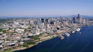 Modern City Architecture in Seattle Waterfront Aerial