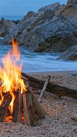 🔥🌊 Beach Bonfire & Ocean Waves ASMR | Campfire | 해변 모닥불 파도소리 | Fire Crackling