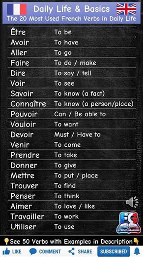🇫🇷 Daily Life & Basics 🇬🇧 | Top 20 Most Useful French Verbs 🔥 U’ll Use Every Day 💙 ‪@FrenchGrammar‬