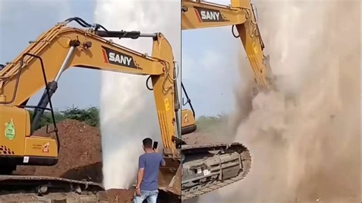 Viral Video: Water Gushing Out Of Ruptured Pipeline Lifts 21-Tonne Excavator