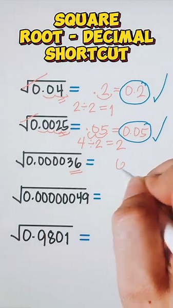 1.1K views · 48 reactions | Square Root to Decimal Shortcut that you need to know‼️ #math #mathematics #mathtricks #MathTricksTutorial #maths #mathtrick #mathtutorial #basicmath #basicmathreview #viral #trending #educational #mathshortcut #mathhacks #tutorial #lovemath #mathematicstutorial #mathreview #reels #reelsvideo #reelsviral #reelsfb #fyp #foryou | Math Tricks Tutorial | Facebook