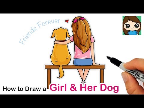 How to Draw a cute Girl Hugging her Dog | Back View