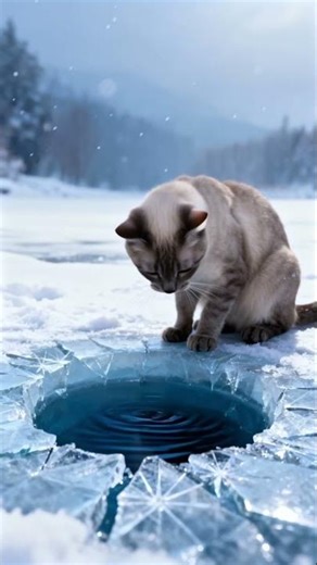 Chartreux Cat Ice Fishing with Fish Bait – Caught a Fish? 🐱🎣