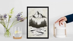 Nature Wall Art - Hand-drawn Mountain, River, Forest Illustration - Minimalist Landscape Poster - Digital Download for Living Room Décor - Etsy