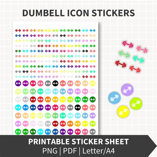 DUMBBELL Planner Stickers Printable, Workout Reminder Icons 0.5 Inch, 187 Fitness Stickers in Rainbow Colors, Exercise Planner, Download - Etsy