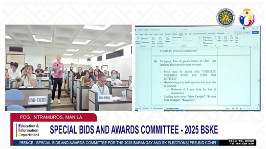 SPECIAL BIDS AND AWARDS COMMITTEE – 2025 BARANGAY AND SK ELECTIONS (SBAC-BSKE) PRE-BID CONFERENCE 1.. SUPPLY AND DELIVERY OF VARIOUS SUPPLIES FOR THE 2025 BSKE ( SBAC-BSKE REF. NO. 19-2025-OVSUPPLIES) 2. SUPPLY AND DELIVERY OF PREPAID CARDS FOR THE 2025 BSKE (SBAC-BSKE REF. NO. 19-2025-OC) 3. SUPPLY AND DELIVERY OF INDELIBLE INK FOR THE 2025 BSKE (SBAC-BSKE REF. NO. 20-2025-BSKE-INK) 4. PRINTING, SUPPLY AND DELIVERY OF CEF NO. 13 & 14 FOR THE 2025 BSKE ( SBAC-BSKE REF. NO. 17-2025-CEF1314) 15 DE